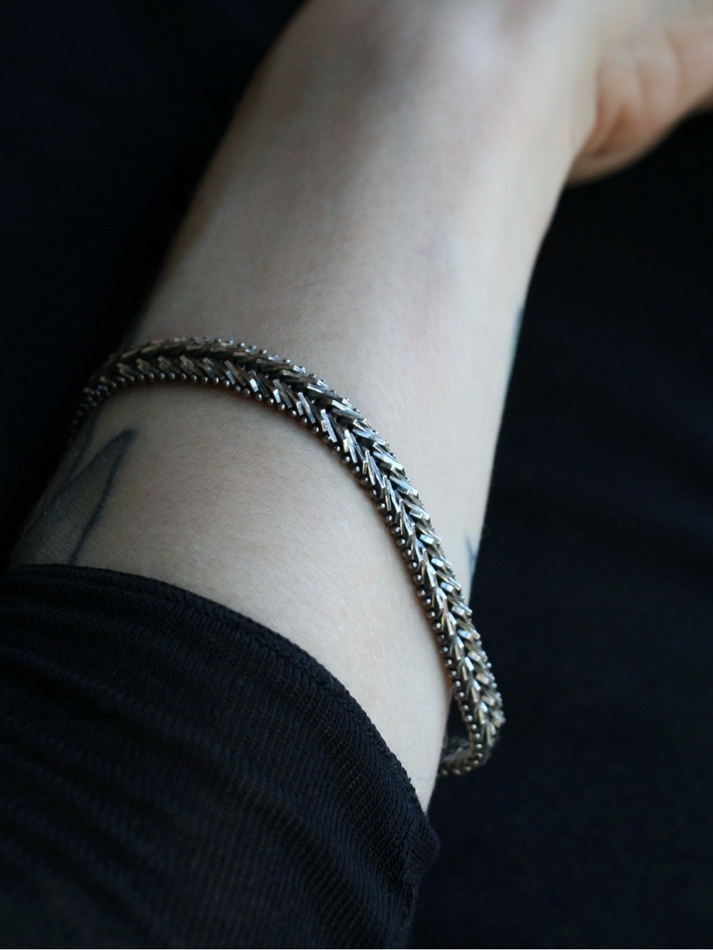 1970-90's Mexican Taxco Sterling Silver Chevron & Beaded Bracelet
